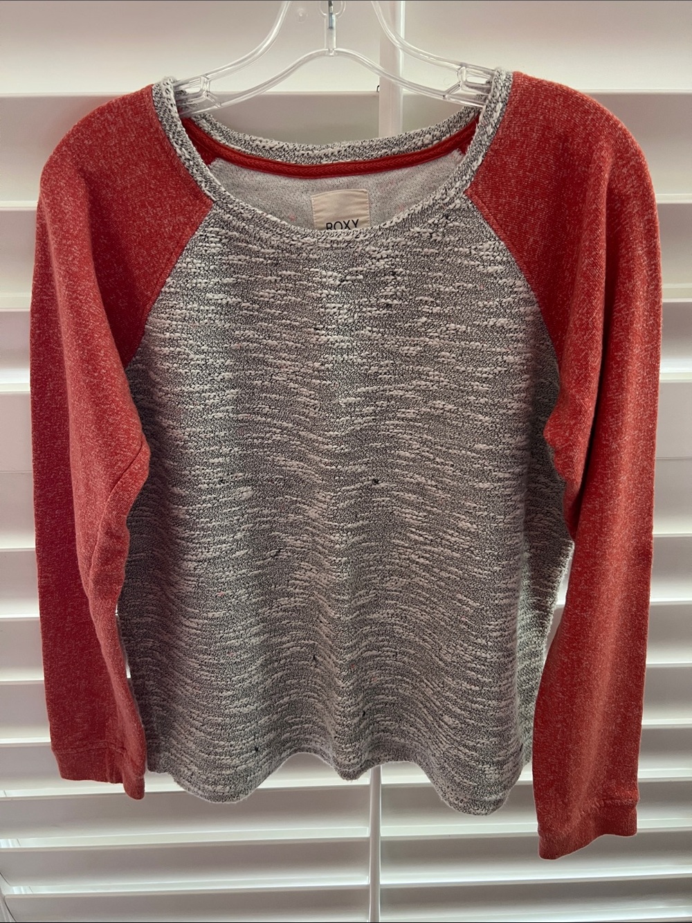 Roxy Heather Gray Body with Rust Red Raglan Sleeves Sweatshirt